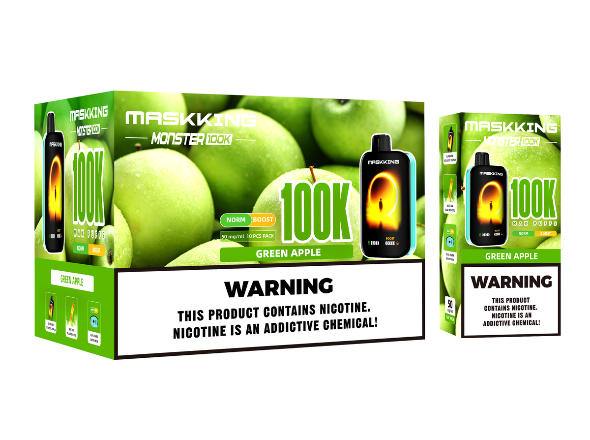 Maskking Monster 10 Pack — Green Apple — Vape 100,000 caladas con pantalla Maskking México