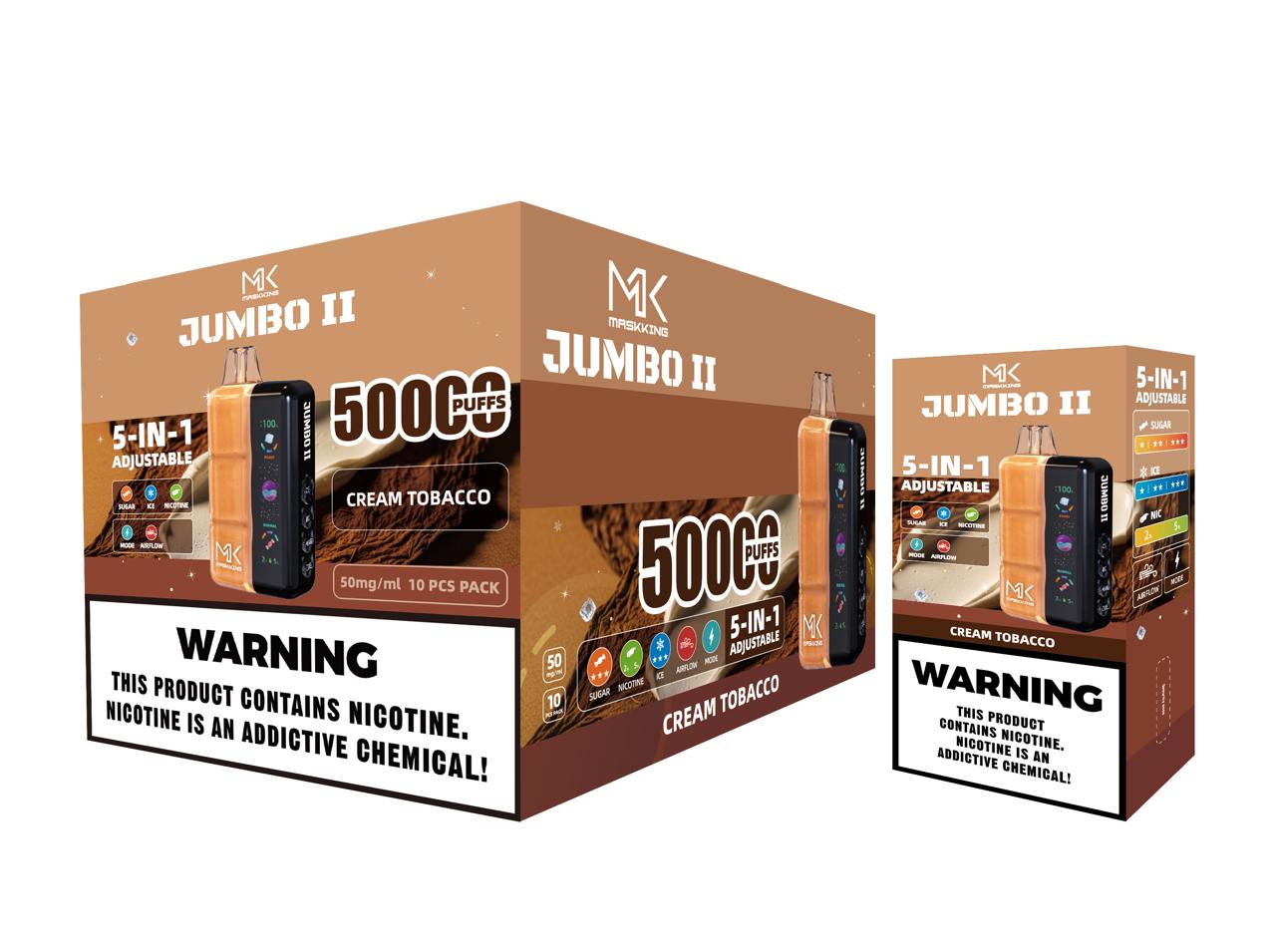 Maskking Jumbo II 10 Pack — Cream Tobacco — Vape 50,000 caladas 5-en-1 ajustable Maskking México