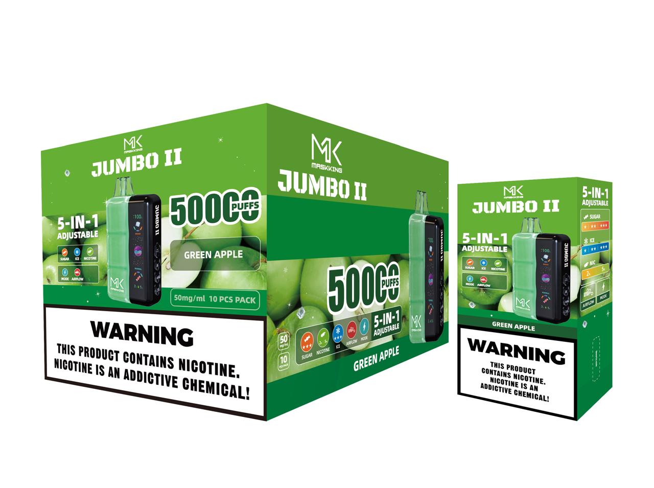 Maskking Jumbo II 10 Pack — Green Apple — Vape 50,000 caladas 5-en-1 ajustable Maskking México