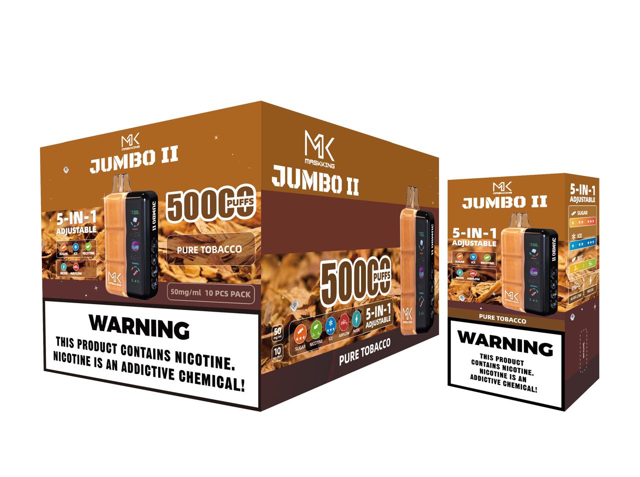 Maskking Jumbo II 10 Pack — Pure Tobacco — Vape 50,000 caladas 5-en-1 ajustable Maskking México