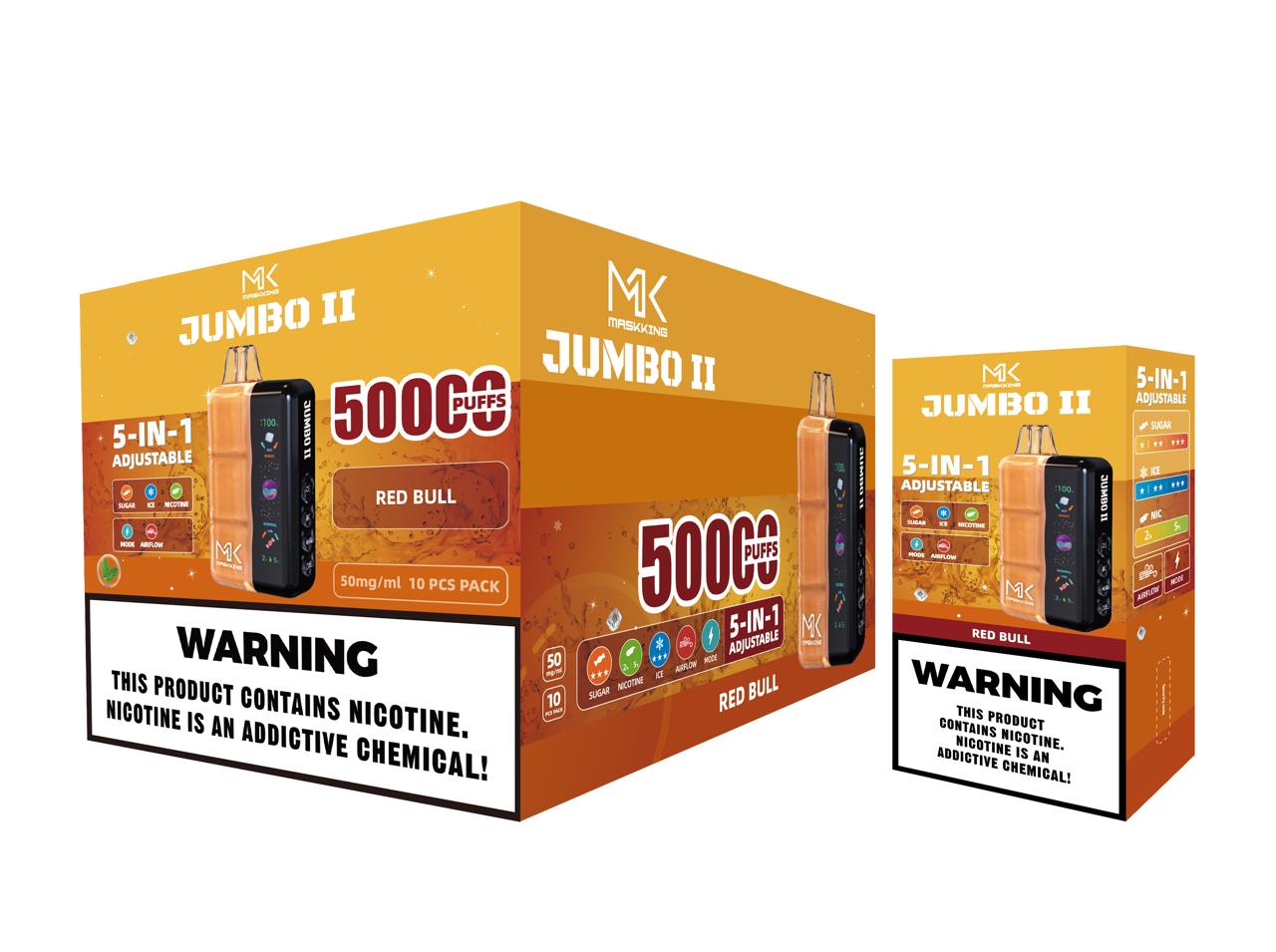 Maskking Jumbo II 10 Pack — Red Bull — Vape 50,000 caladas 5-en-1 ajustable Maskking México