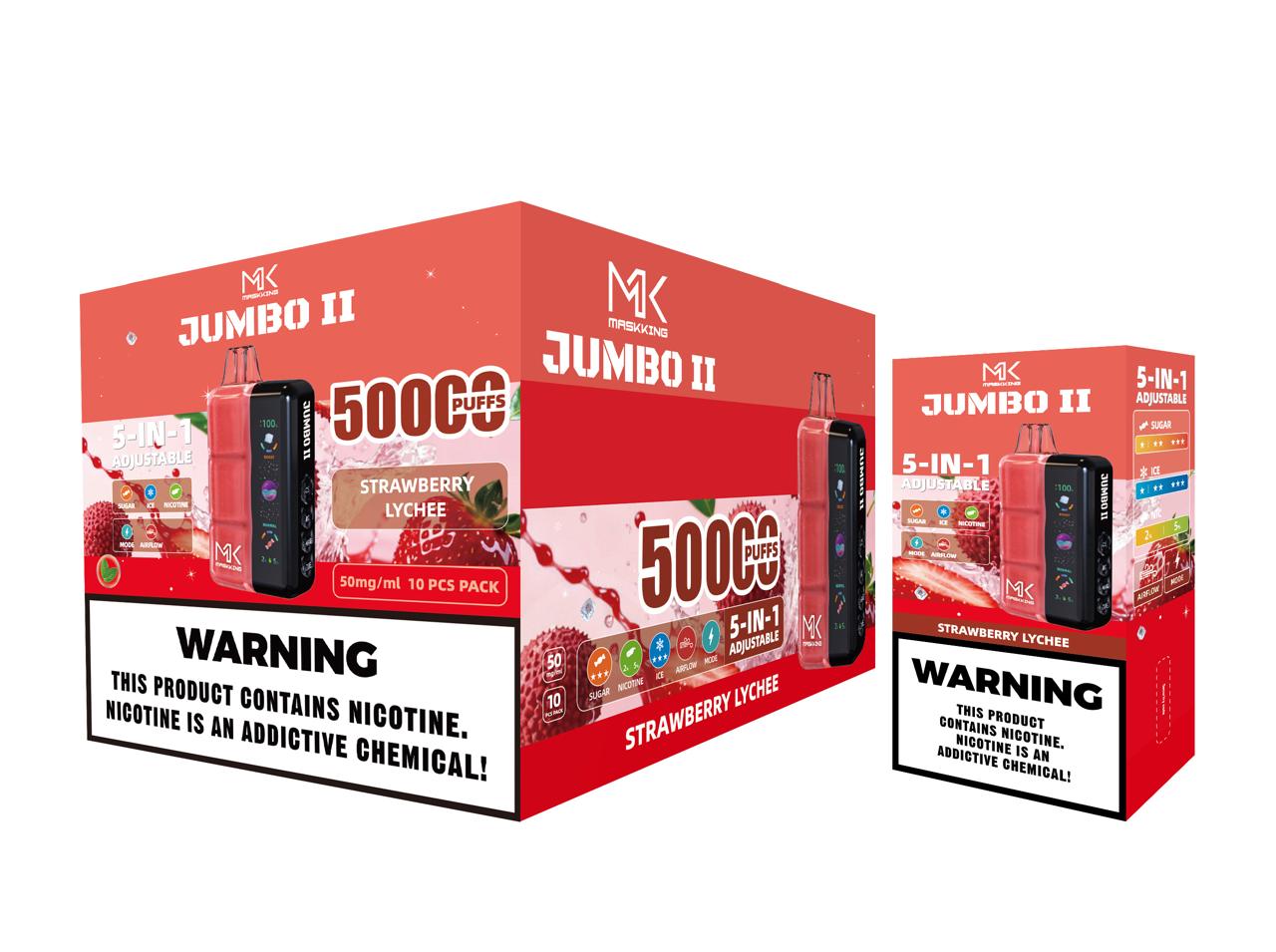 Maskking Jumbo II 10 Pack — Strawberry Lychee — Vape 50,000 caladas 5-en-1 ajustable Maskking México