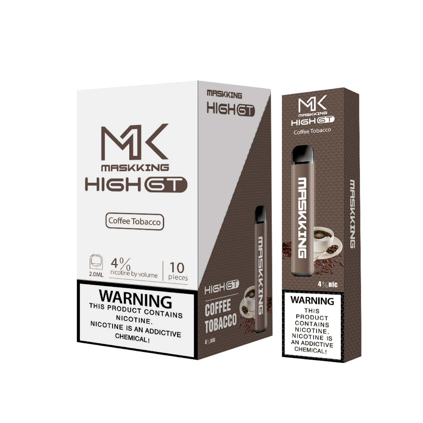 Maskking GT 10 Pack Coffee Tobacco vapeador original MK con sabor tabaco con café, envío rápido en México.