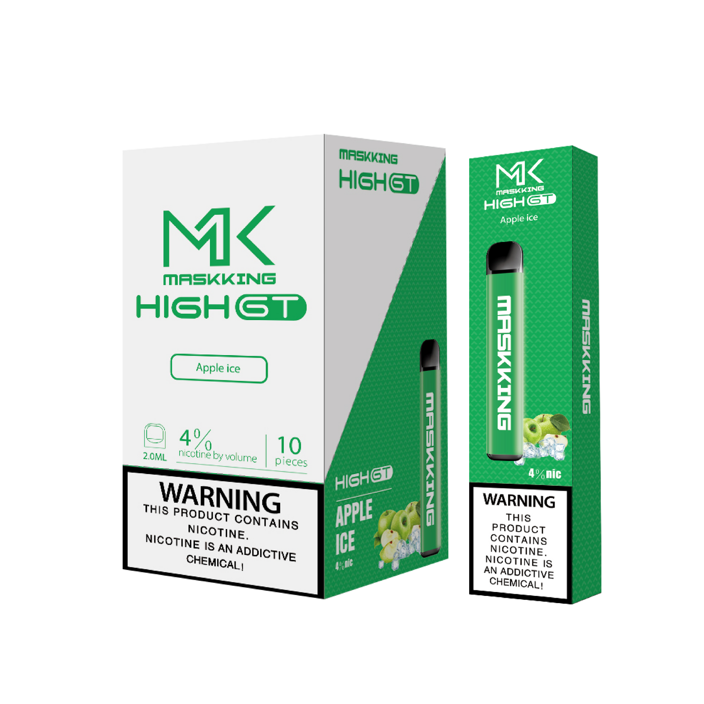 Maskking GT 10 Pack Ice Apple vape desechable original MK, sabor manzana mentolada fresca, entrega inmediata.