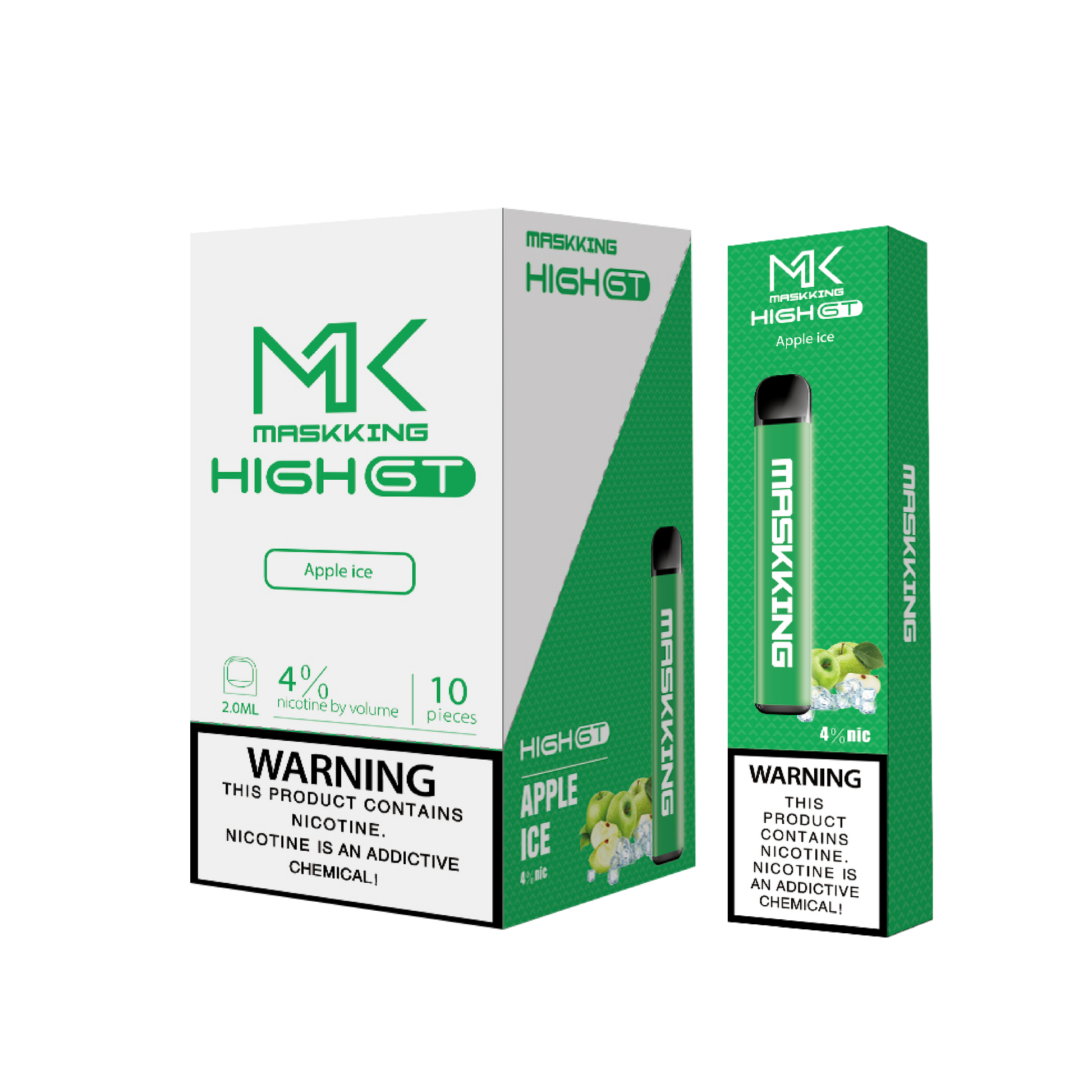 Maskking GT 10 Pack Ice Apple vape desechable original MK, sabor manzana mentolada fresca, entrega inmediata.