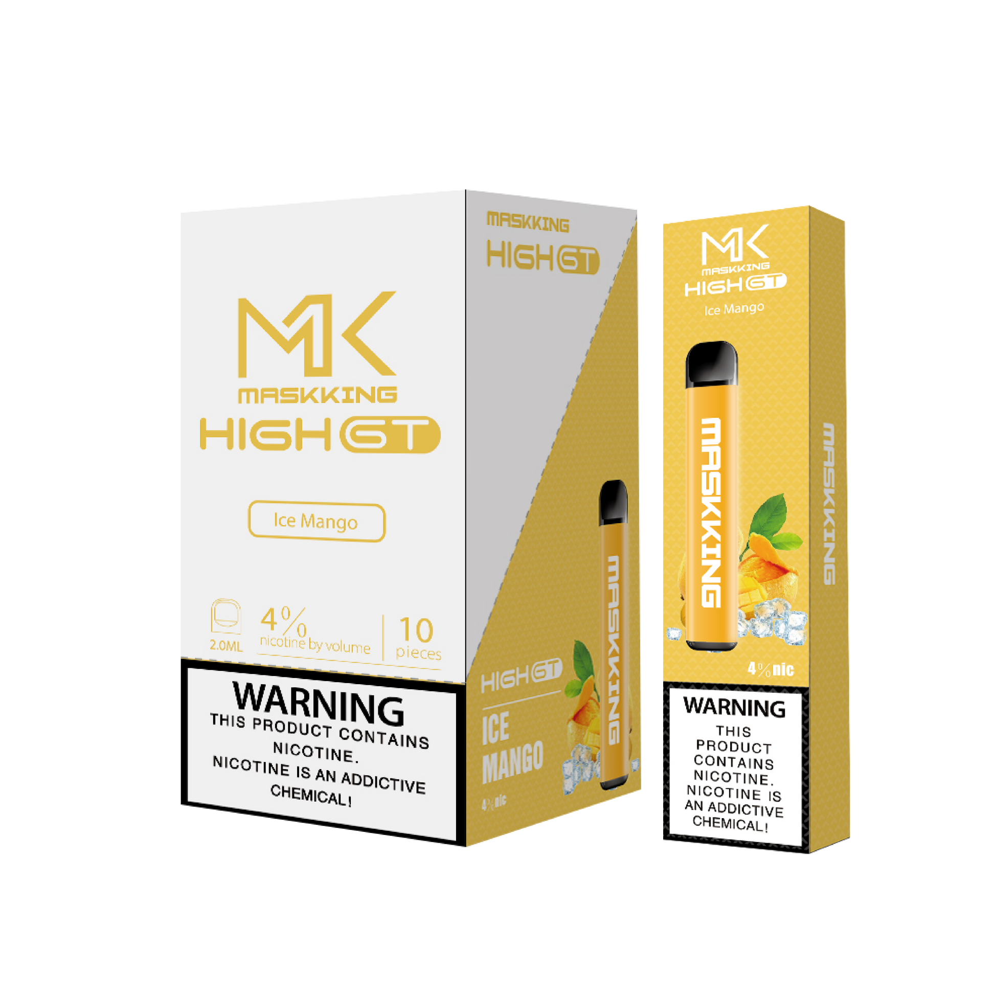Maskking GT 10 Pack Ice Mango vape desechable original MK con sabor mango mentolado, entrega express nacional.