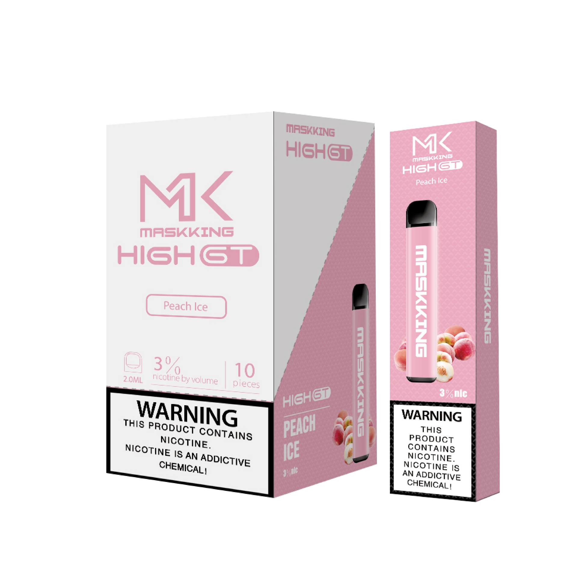 Maskking GT 10 Pack Peach Ice vapeador desechable original MK con sabor durazno mentolado, entrega rápida en México.