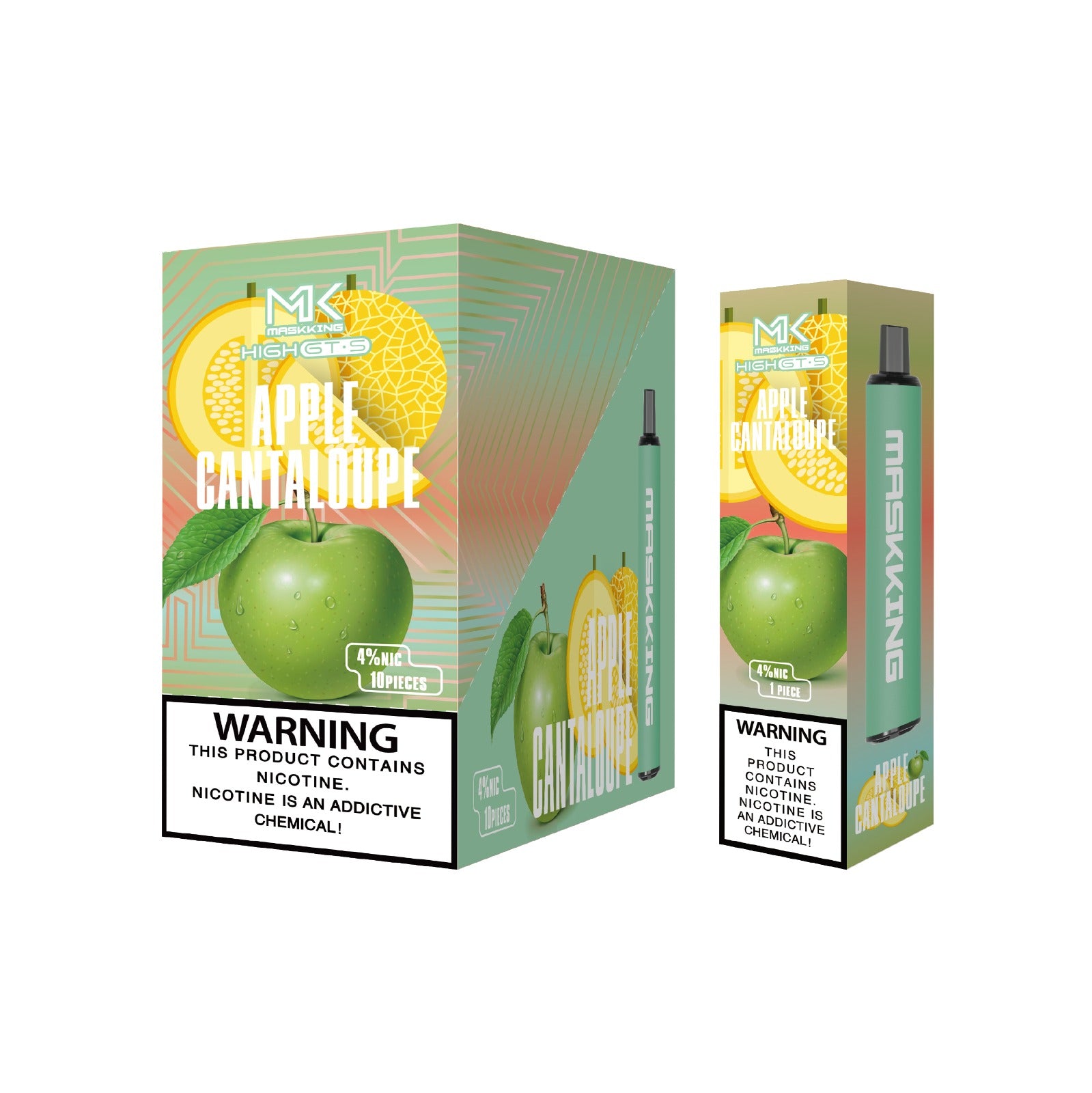 Maskking GTS 10 Pack Apple Cantaloupe vape MK original con sabor manzana y melón dulce, entrega express nacional.