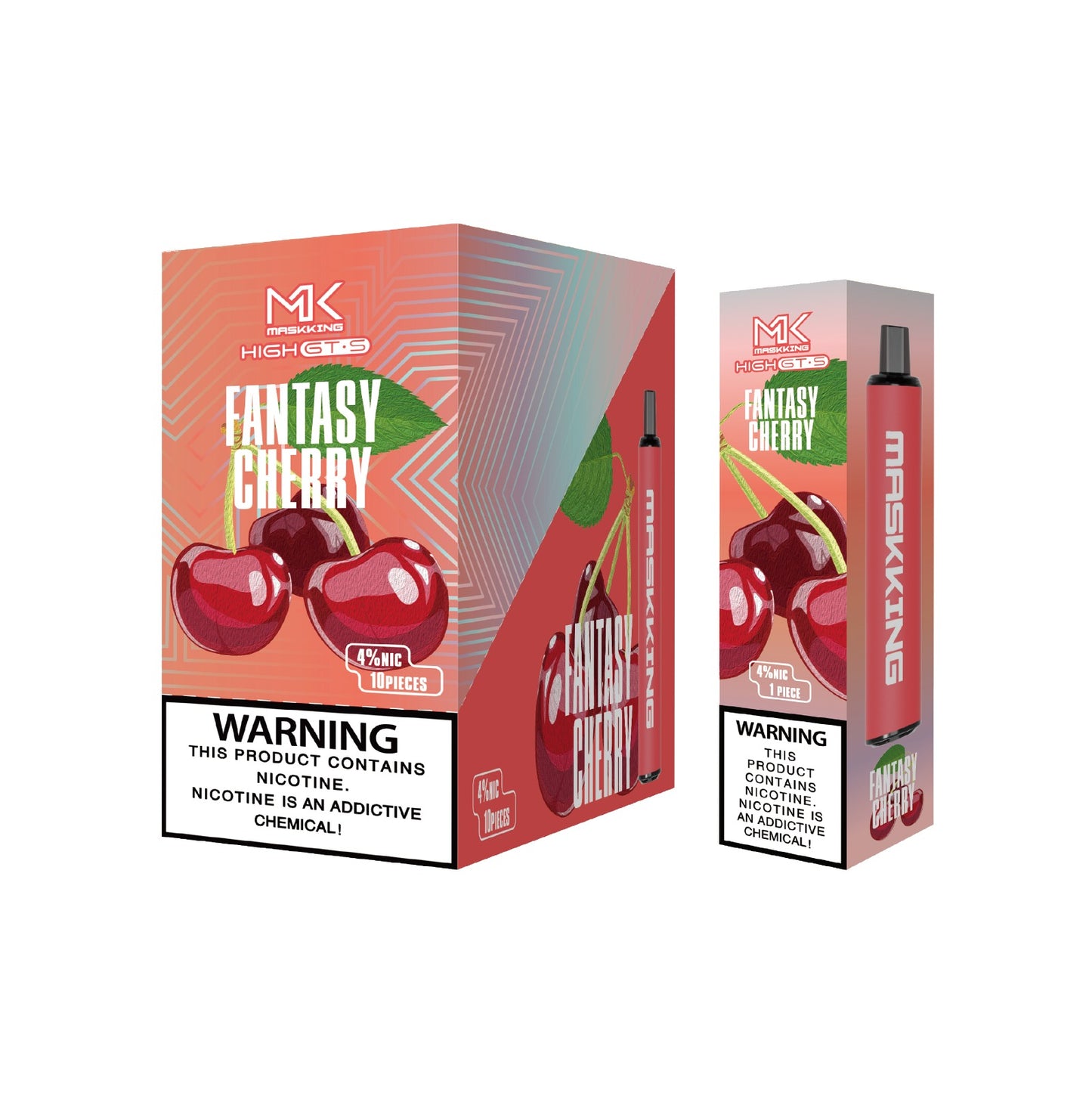 Maskking GTS 10 Pack Fantasy Cherry vapeador desechable original con sabor cereza intensa, envío rápido en México.