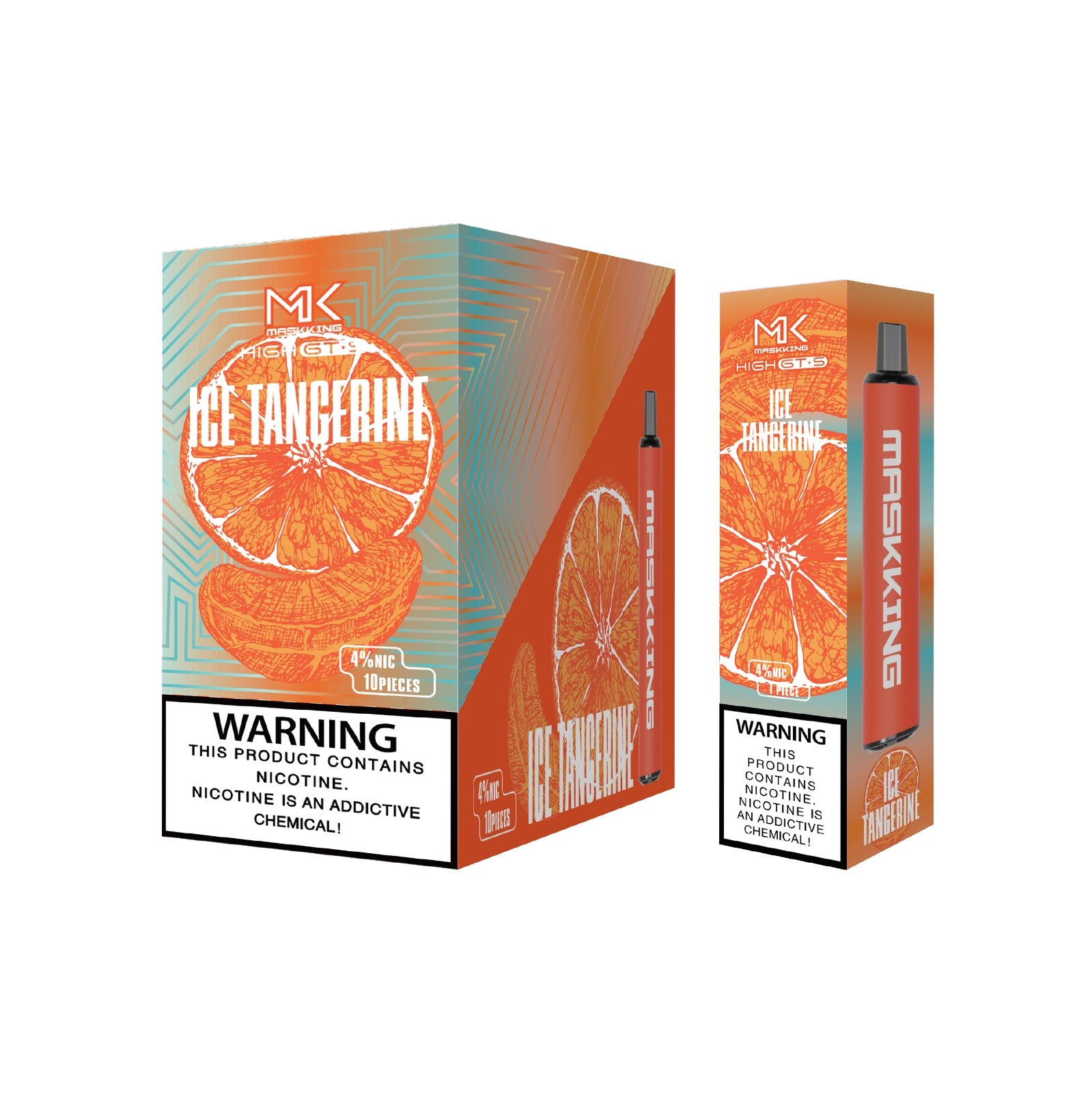 Maskking GTS 10 Pack Ice Tangerine vape desechable original MK, sabor mandarina helada, entrega nacional.