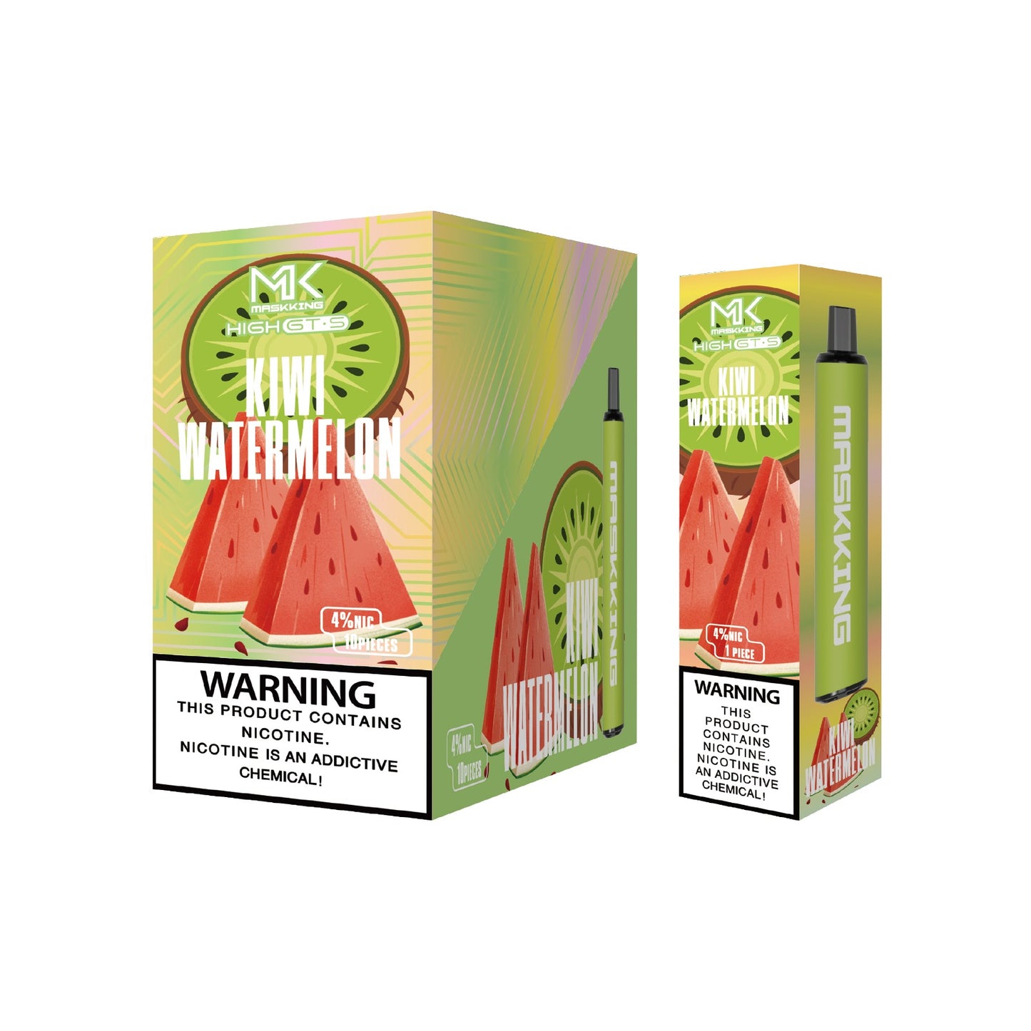 Maskking GTS 10 Pack Kiwi Watermelon vape desechable original con sabor kiwi y sandía, entrega rápida.