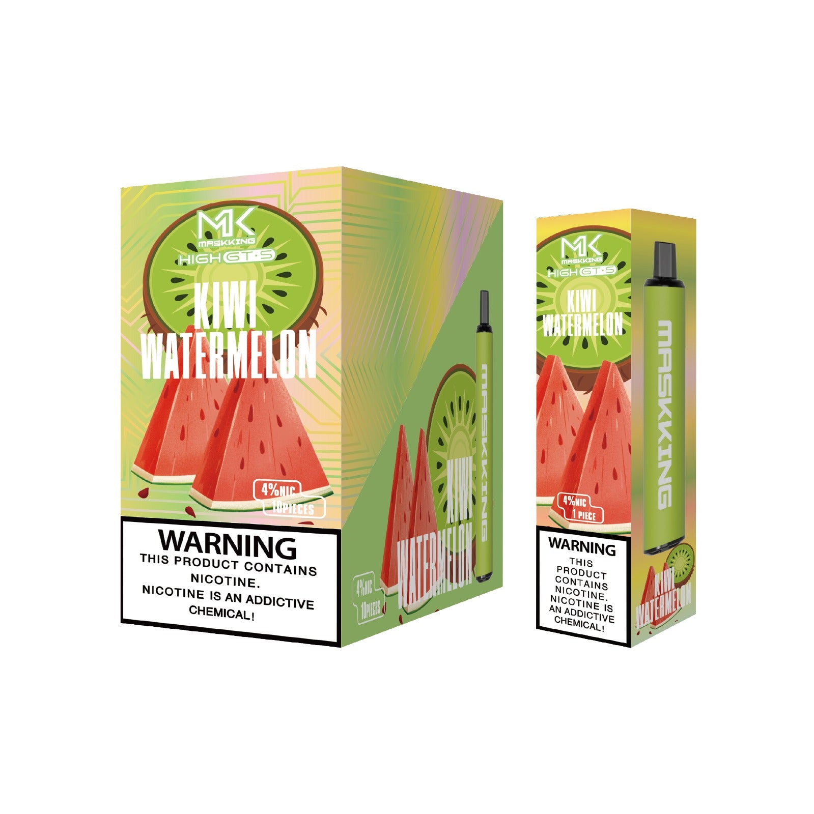 Maskking GTS 10 Pack Kiwi Watermelon vape desechable original con sabor kiwi y sandía, entrega rápida.