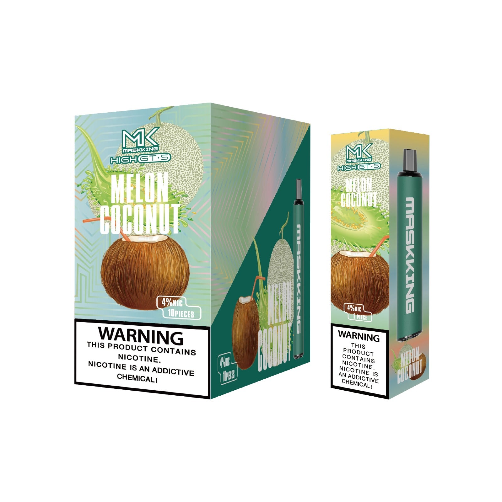 Maskking GTS 10 Pack Melon Coconut vapeador original MK con sabor melón y coco, envío rápido en México.