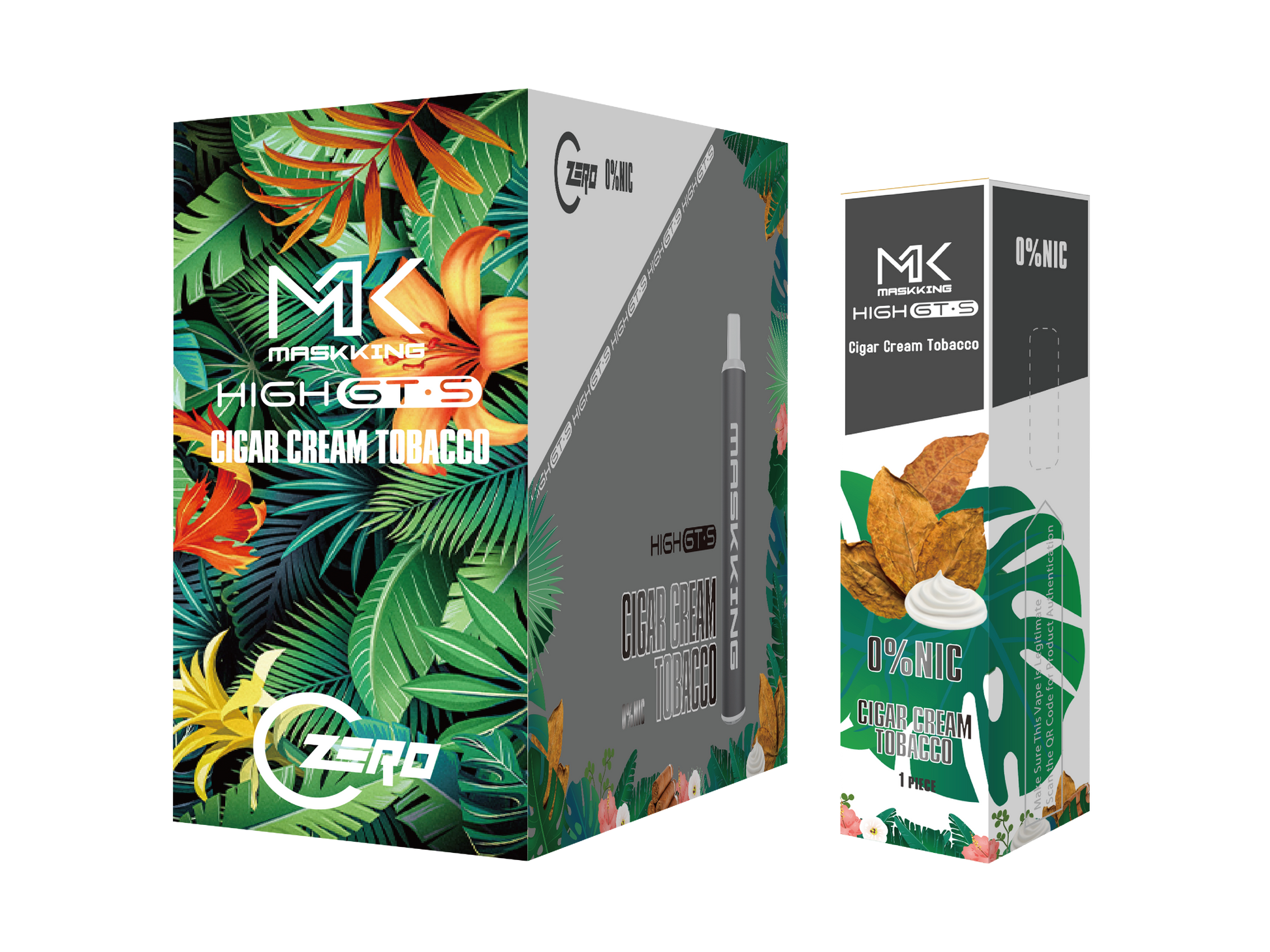 Maskking GTS Zero 10 Pack vapeador sin nicotina, sabor tabaco cremoso, entrega rápida en México.