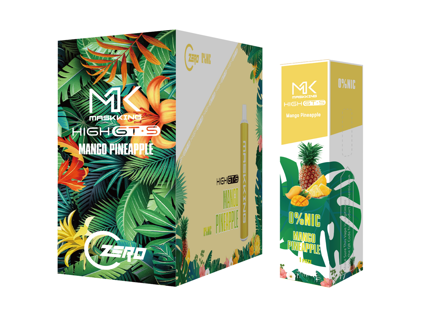 Maskking GTS Zero 10 Pack vapeador sin nicotina original, sabor mango con piña, entrega rápida en México.