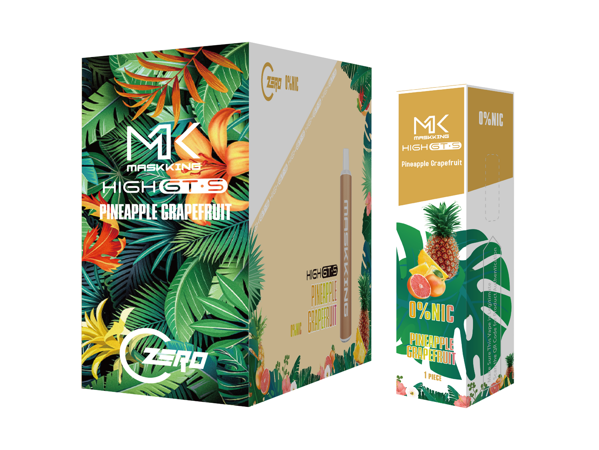 Maskking GTS Zero 10 Pack vapeador sin nicotina original, sabor piña con toronja, entrega inmediata en México.
