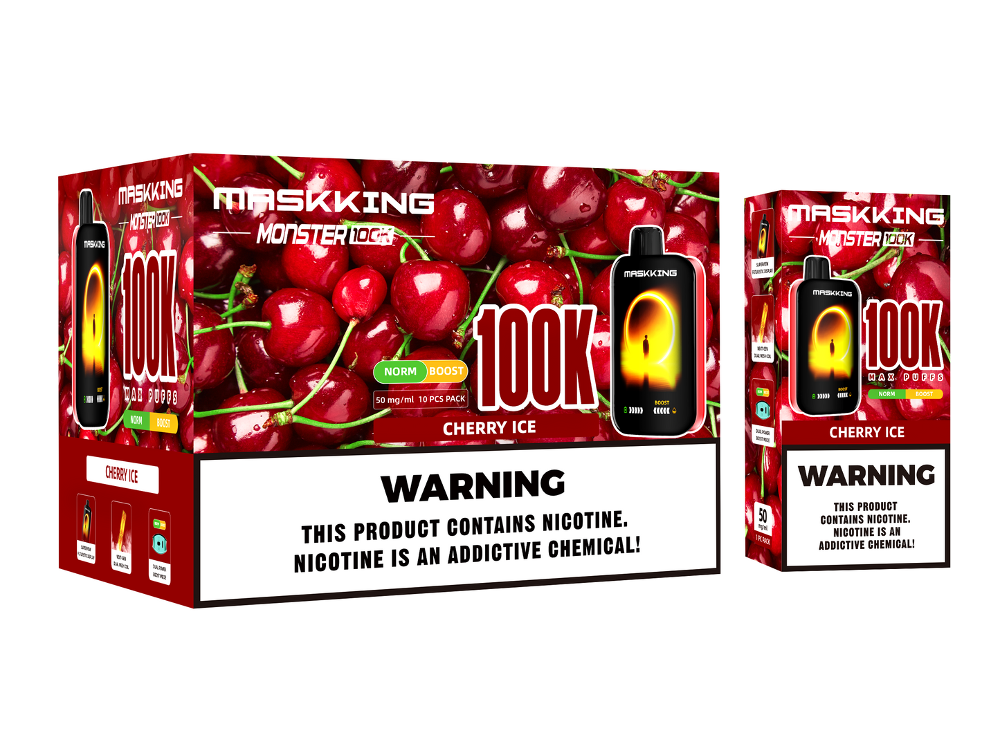 Maskking Monster 10 Pack — Cherry Ice — Vape 100,000 caladas con pantalla Maskking México