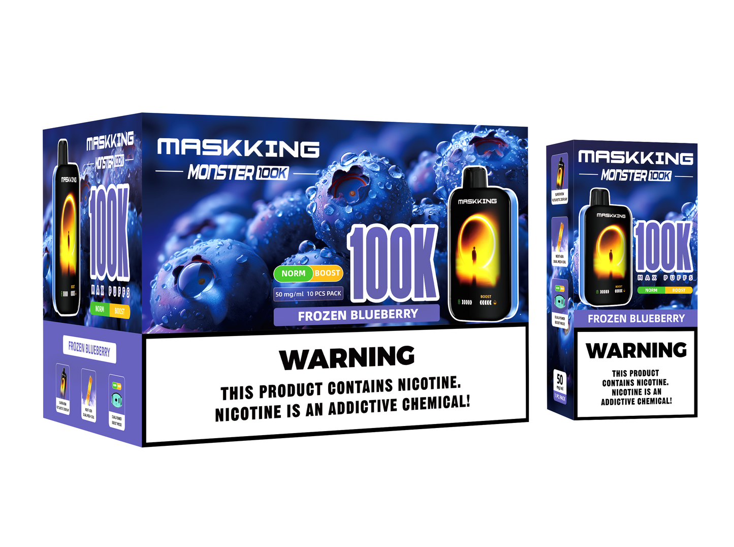 Maskking Monster 10 Pack — Frozen Blueberry — Vape 100,000 caladas con pantalla Maskking México
