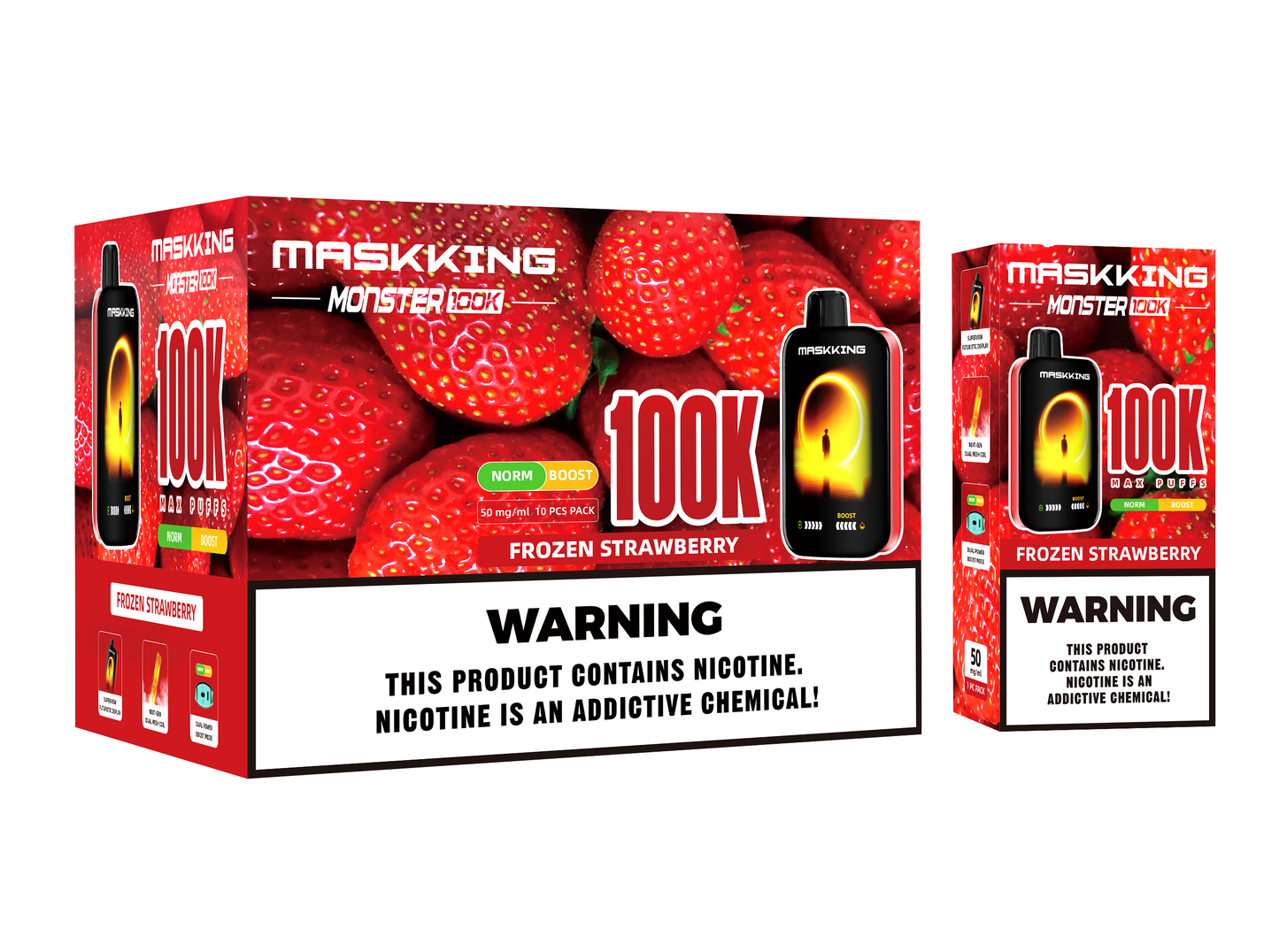 Maskking Monster 10 Pack — Frozen Strawberry — Vape 100,000 caladas con pantalla Maskking México