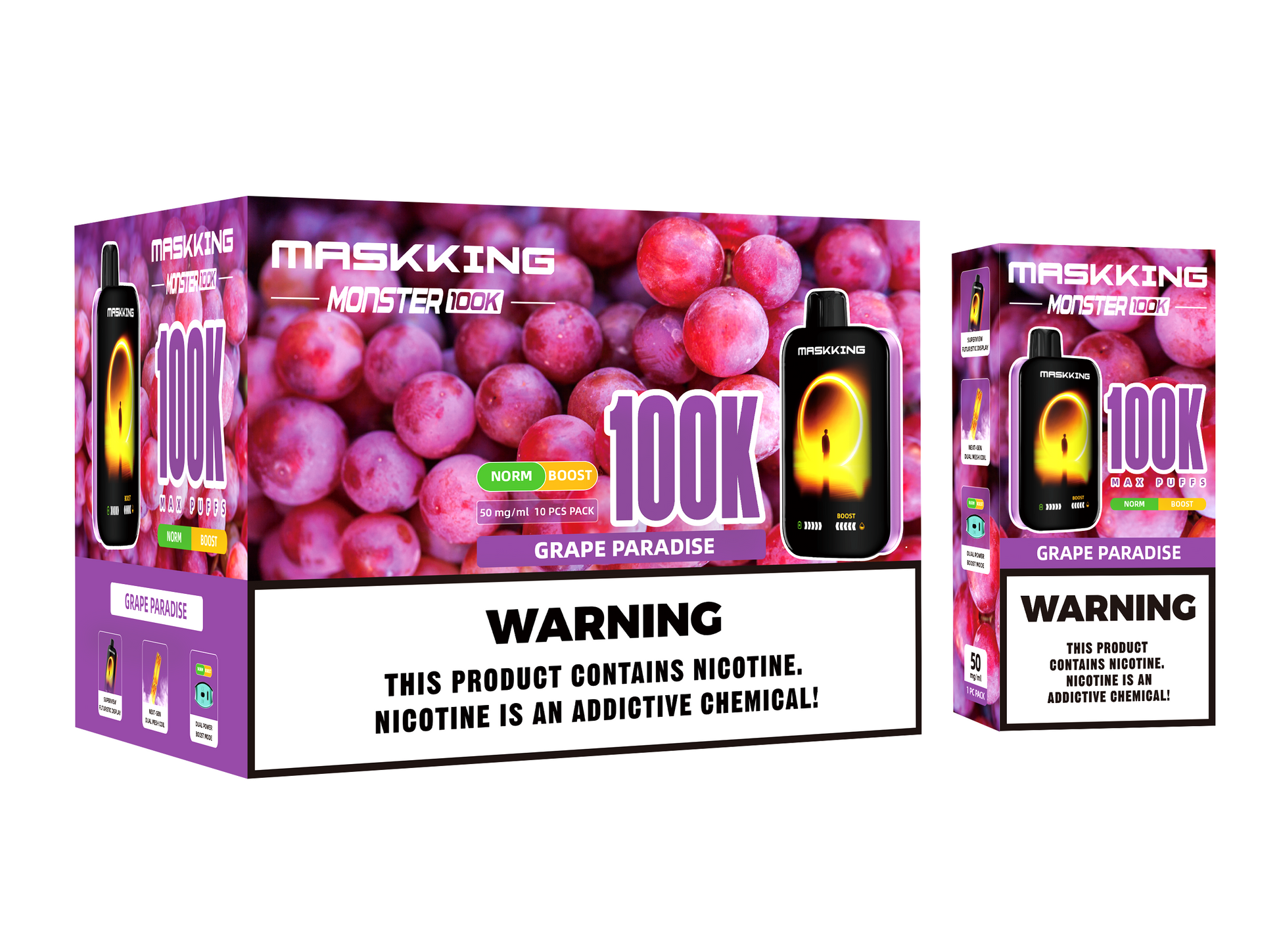 Maskking Monster 10 Pack — Grape Paradise — Vape 100,000 caladas con pantalla Maskking México