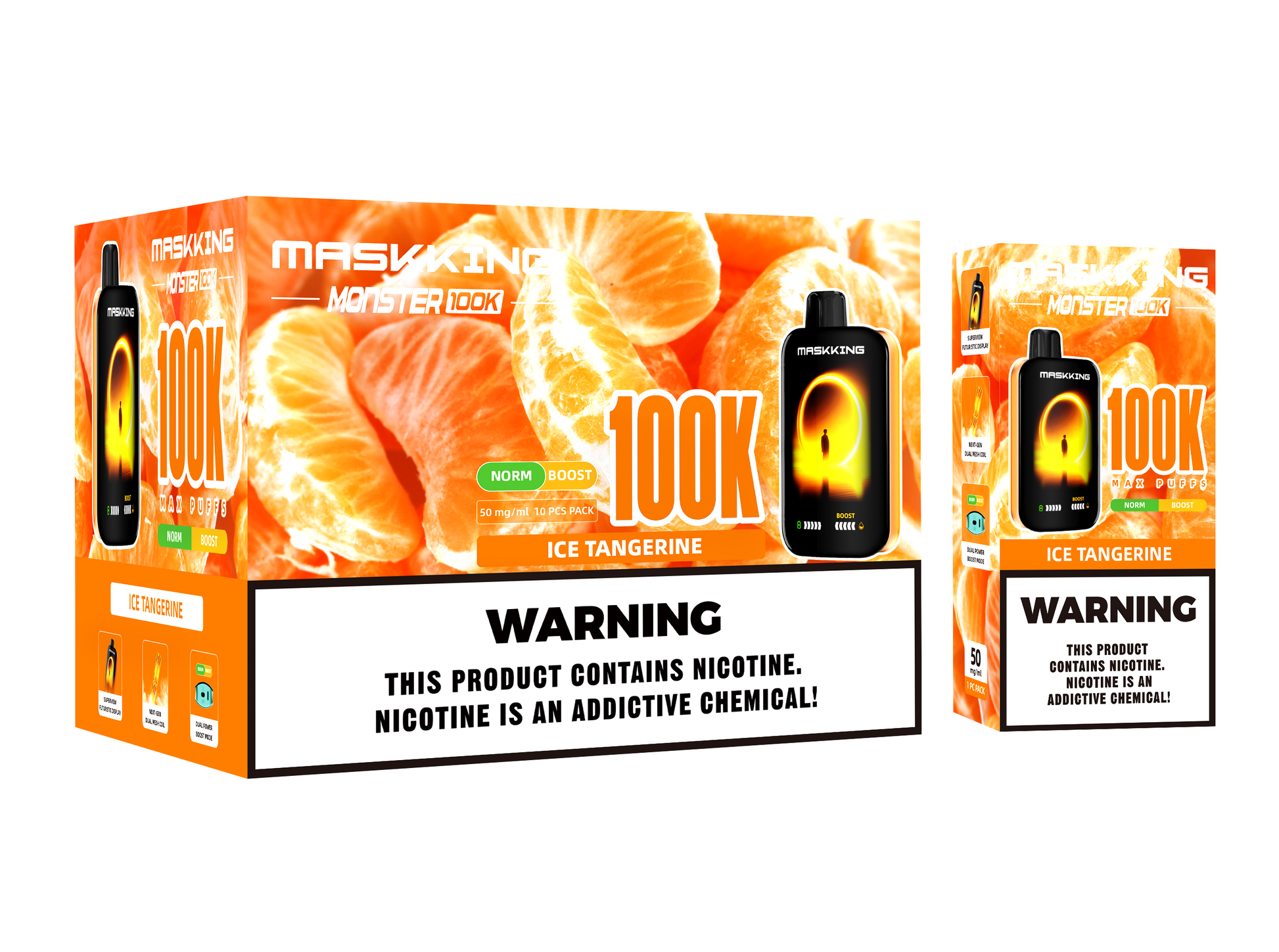 Maskking Monster 10 Pack — Ice Tangerine — Vape 100,000 caladas con pantalla Maskking México