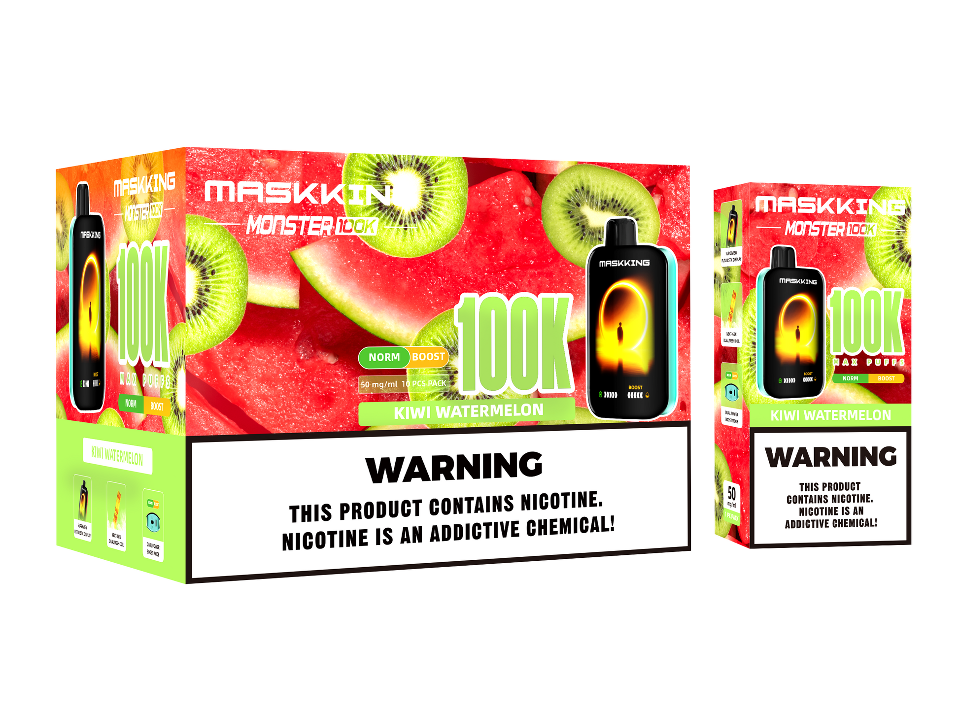 Maskking Monster 10 Pack — Kiwi Watermelon — Vape 100,000 caladas con pantalla Maskking México