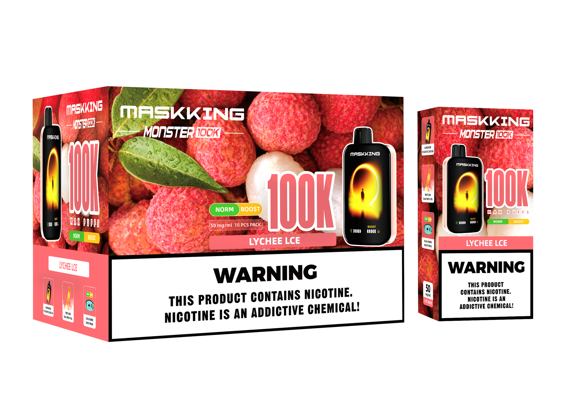 Maskking Monster 10 Pack — Lychee Ice — Vape 100,000 caladas con pantalla Maskking México