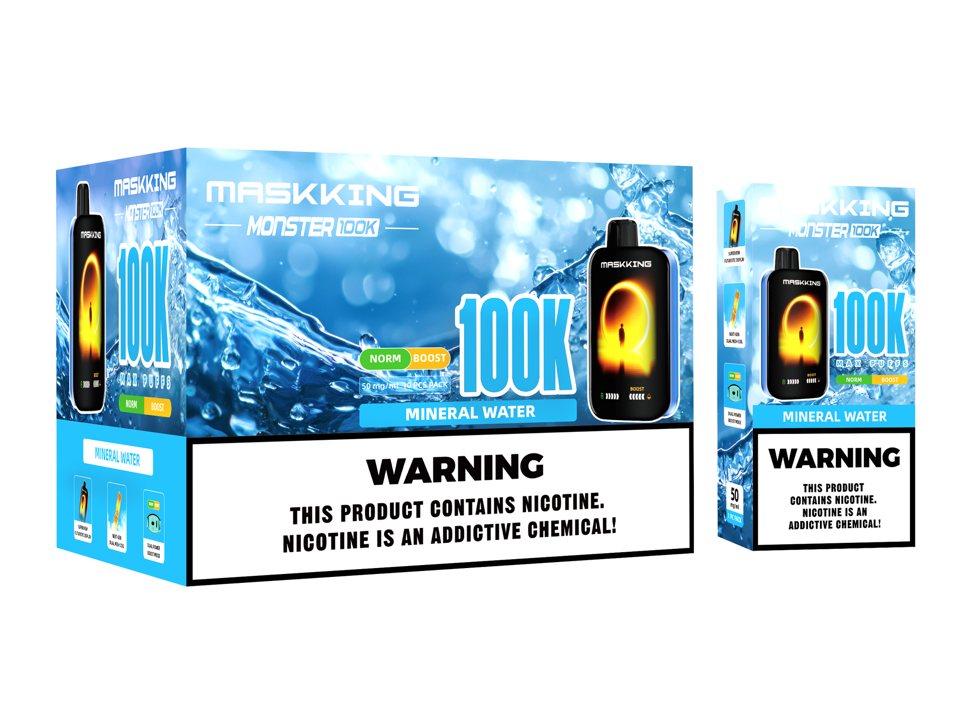 Maskking Monster 10 Pack — Mineral Water — Vape 100,000 caladas con pantalla Maskking México