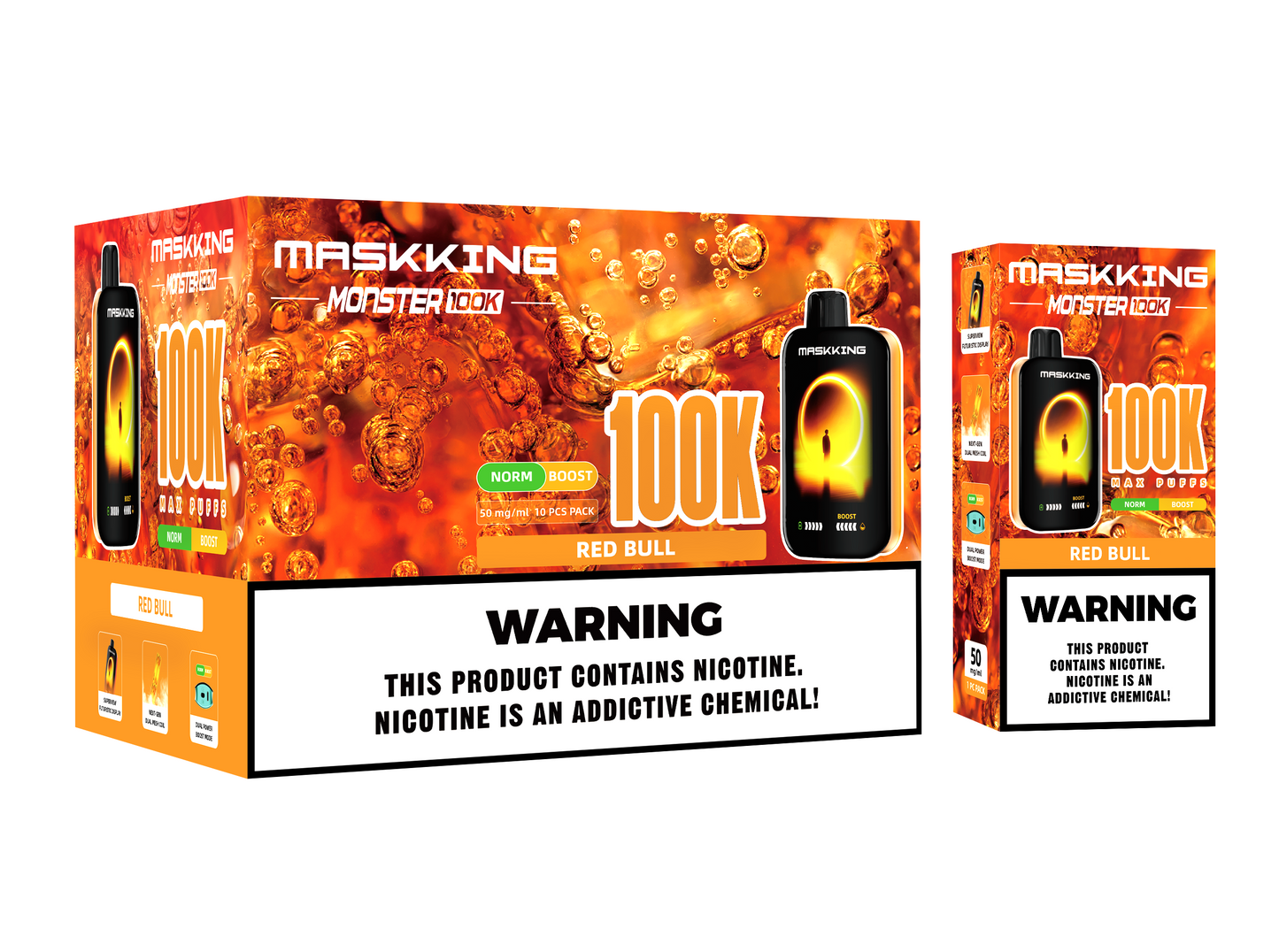 Maskking Monster 10 Pack — Red Bull — Vape 100,000 caladas con pantalla Maskking México