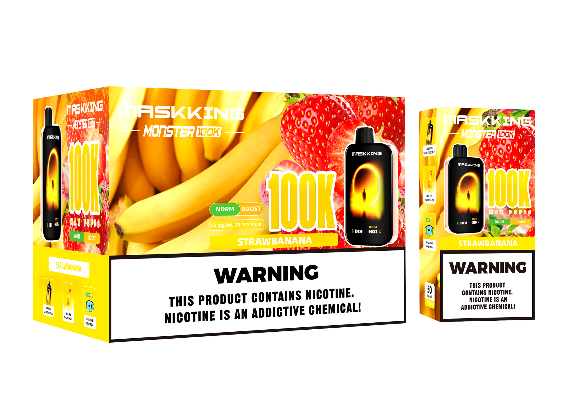 Maskking Monster 10 Pack — Strawbanana — Vape 100,000 caladas con pantalla Maskking México