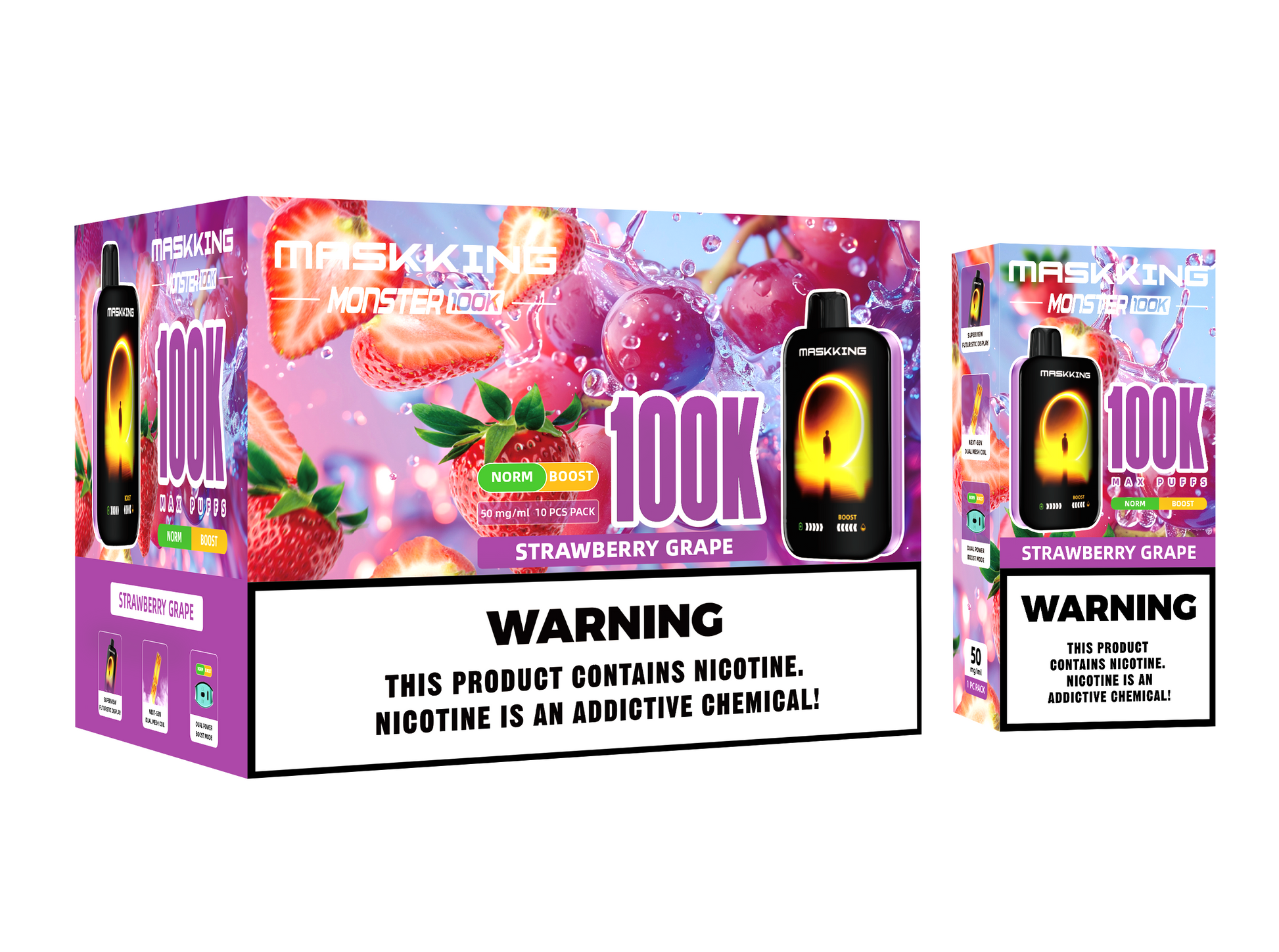 Maskking Monster 10 Pack — Strawberry Grape — Vape 100,000 caladas con pantalla Maskking México
