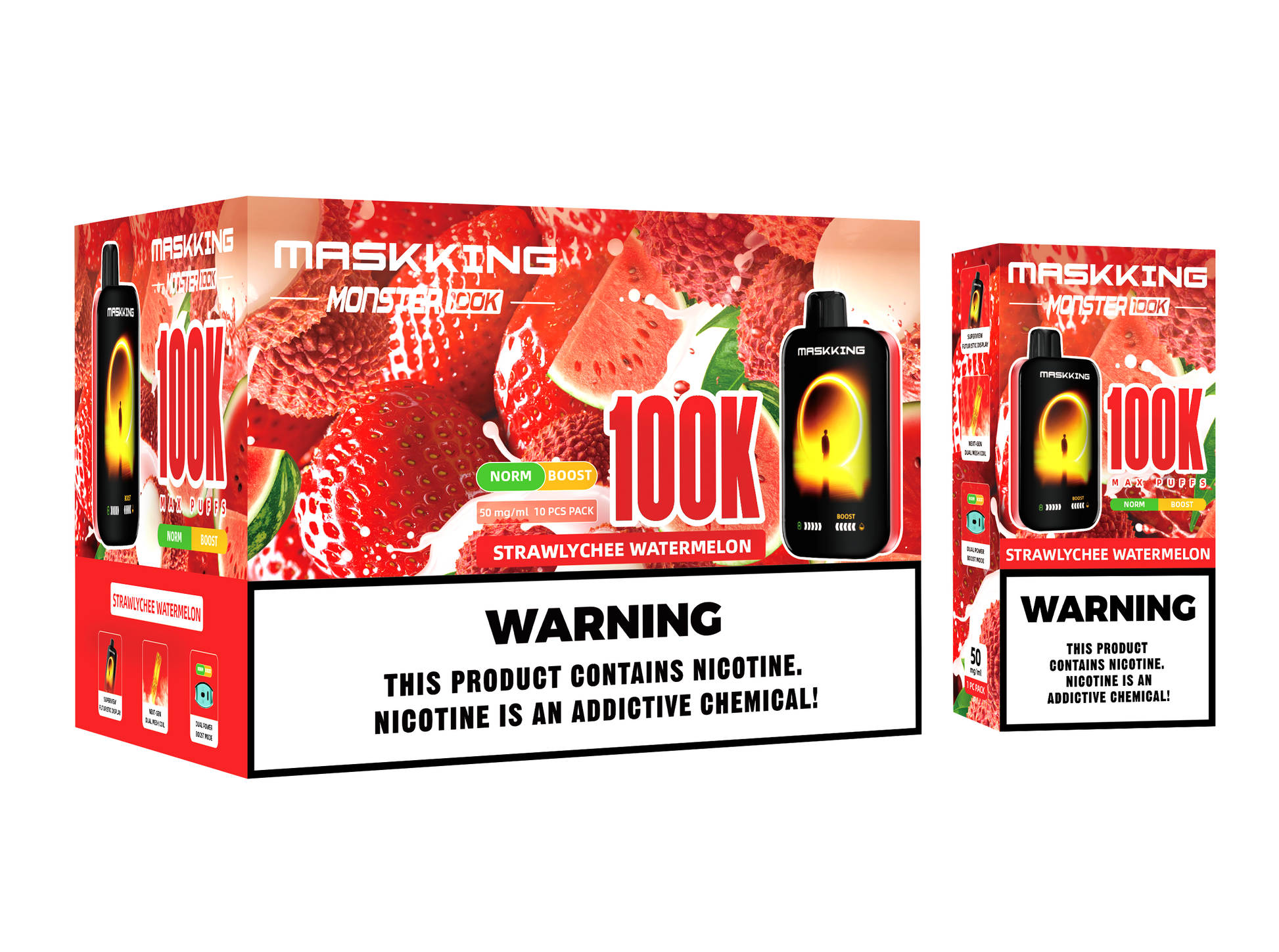 Maskking Monster 10 Pack — Strawlychee Watermelon — Vape 100,000 caladas con pantalla Maskking México