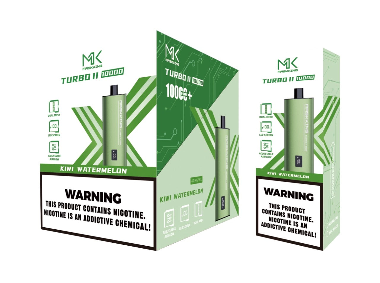 Maskking Turbo 10 Pack Kiwi Watermelon, vape MK desechable con sabor dulce y fresco, envío rápido en México.