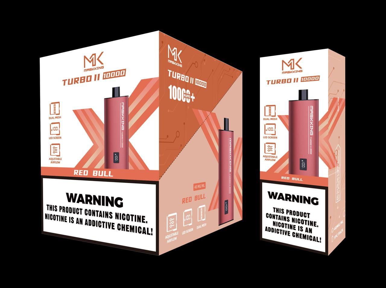 Maskking Turbo 10 Pack Red Bull, vapeador Maskking MK original con sabor a bebida energética, entrega inmediata en México.